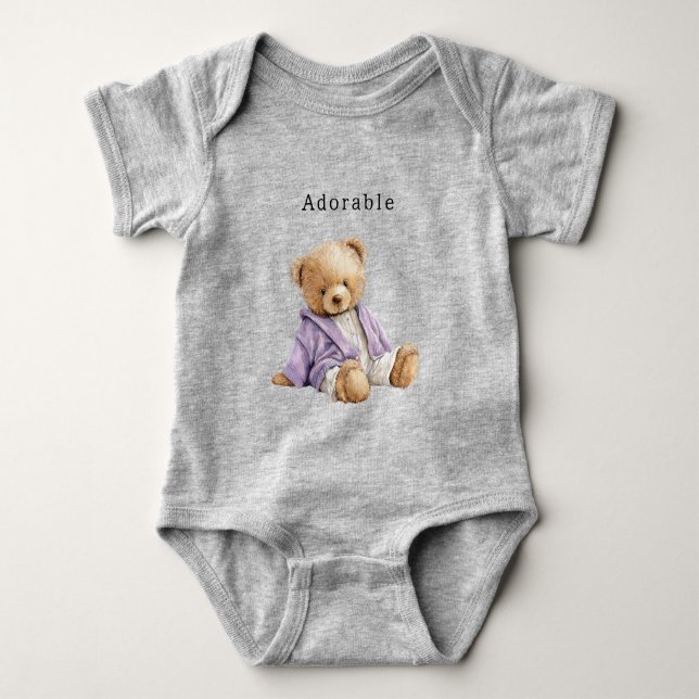 Süßer Teddybär mit lila Jacke Baby Strampler (Vorderseite)