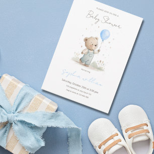 Süßer Teddybär mit Luftballon-Jungen-Baby-Party Einladung