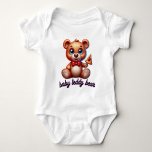 🐻 Süßer Teddybär mit Pizza Baby Strampler