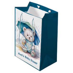Süßer Teddybär mit Regenschirm Jungen-Baby-Party Mittlere Geschenktüte
