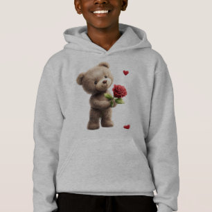 Süßer Teddybär mit Rose Kids Hoodie