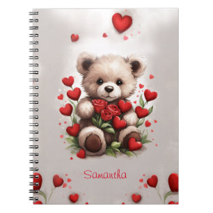 Süßer Teddybär mit Rosen und Herzen Notizblock