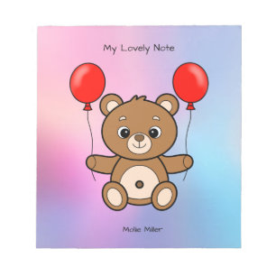 Süßer Teddybär mit roten Ballons Cartoon Notizblock