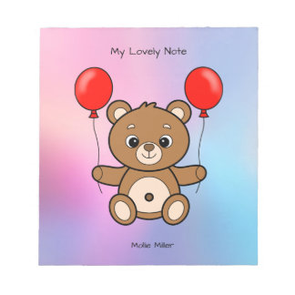 Süßer Teddybär mit roten Ballons Cartoon Notizblock