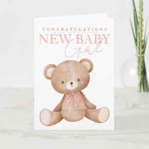 Süßer Teddybär Neue Baby Girl Herzlichen Glückwuns Feiertagskarte