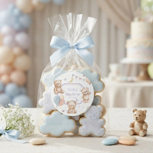 Süßer Teddybär Pastell-Lila-Ballons Baby Shower Runder Aufkleber