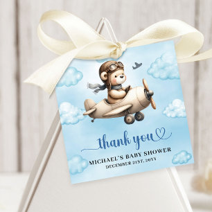 Süßer Teddybär-Pilot-Flugzeug Blau Braun Baby Geschenkanhänger