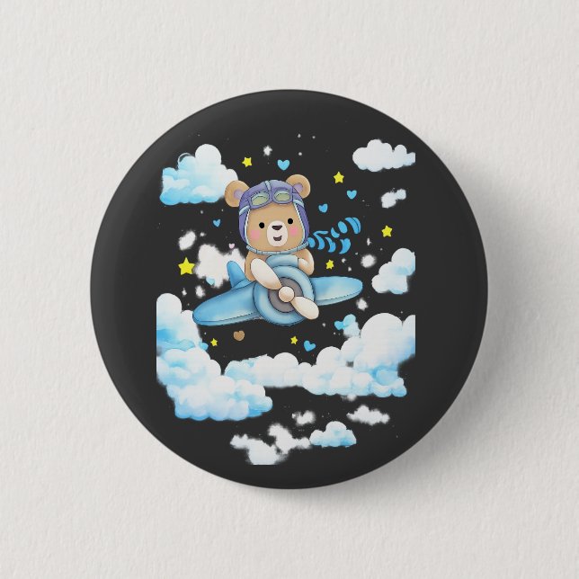 Süßer Teddybär-Pilot-Flugzeug Button (Vorderseite)
