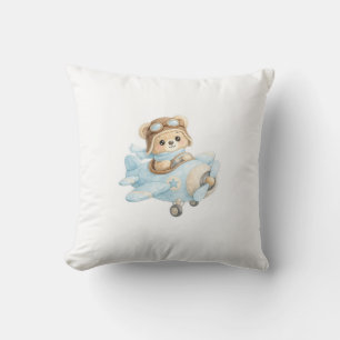 Süßer Teddybär-Pilot in blauem Flugzeug Adorable Kissen
