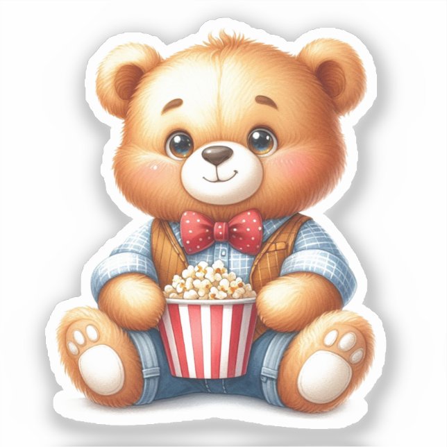 Süßer Teddybär-Popcorn-Eimer Aufkleber (Vorderseite)