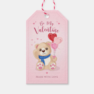 Süßer Teddybär Rosa Herzballons Valentinstag Geschenkanhänger