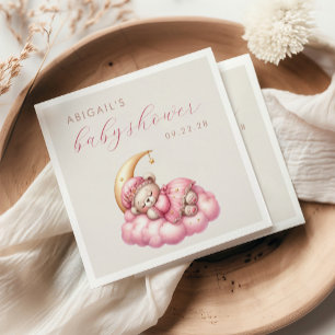 Süßer Teddybär Rosa Mond Mädchen Baby Shower Serviette
