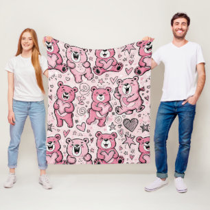 Süßer Teddybär Rosa Muster Fleecedecke