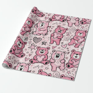 Süßer Teddybär Rosa Muster Geschenkpapier