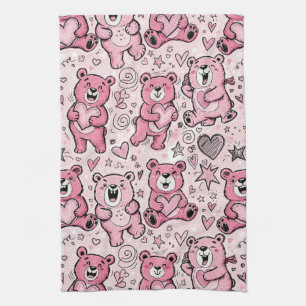 Süßer Teddybär Rosa Muster Geschirrtuch