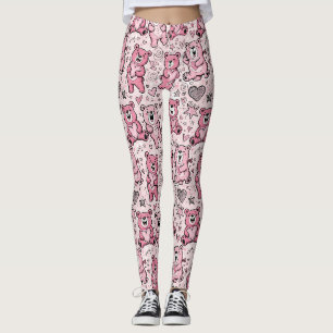Süßer Teddybär Rosa Muster Leggings
