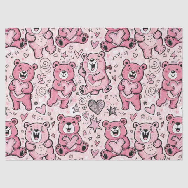 Süßer Teddybär Rosa Muster Seidenpapier (Vorderseite)