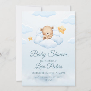 Süßer Teddybär schläft auf Wolken-Baby-Shower-Einl Einladung