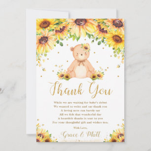 Süßer Teddybär Sonnenblumen Baby Shower Dankeskarte