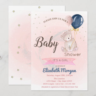 Süßer Teddybär, Sternen Baby Shower Einladung