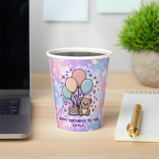 Süßer Teddybär und Ballons Pastell Glanz Pappbecher
