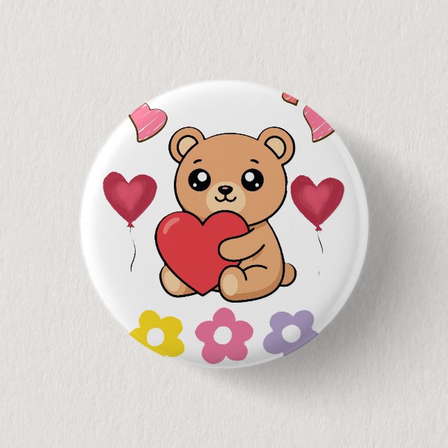 Süßer Teddybär Valentinstag Button (Vorderseite)