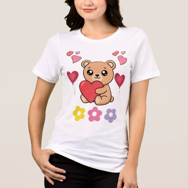 Süßer Teddybär Valentinstag Tri-Blend Shirt (Vorderseite)