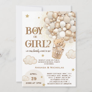 Süßer Teddybär Weiß Beige Gold Geschlechterenthüll Einladung