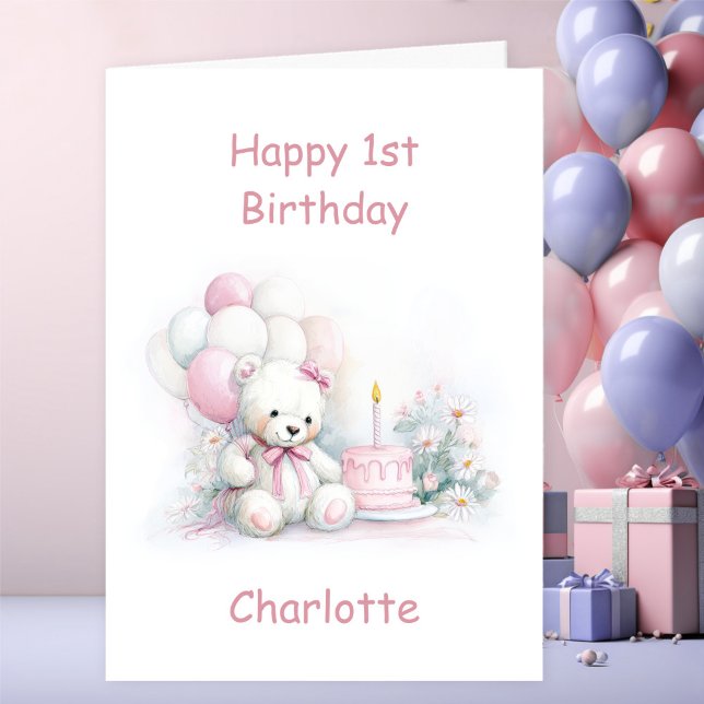 Süßer Teddybär zum 1. Geburtstag Karte (Von Creator hochgeladen)