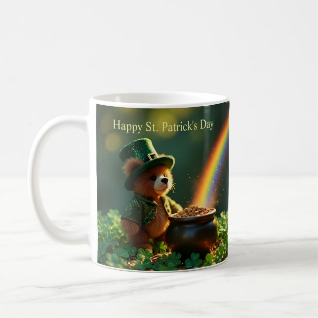 Süßer Teddybär zum St. Patrick's Day Kaffeetasse (Links)