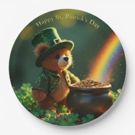 Süßer Teddybär zum St. Patrick's Day Pappteller