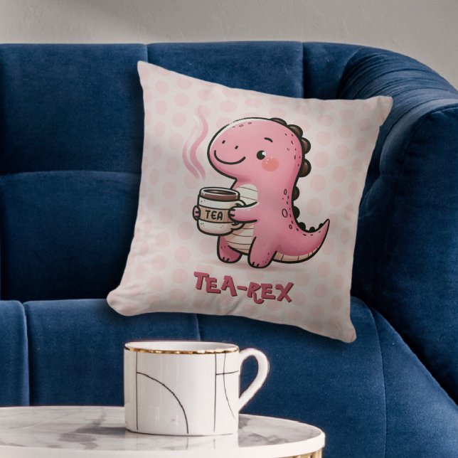 Süßer Tee-Rex, anpassbar Dinosaurier Tierpuppe Kissen (Sweet Tea-Rex Customizable Dinosaur Animal Pun Polka dot Throw Pillow)