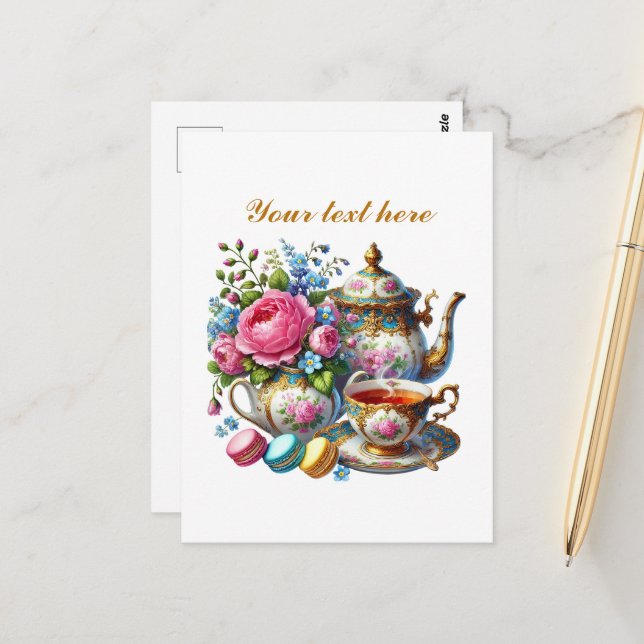 Süßer Tee Shop anpassbar Postkarte (Vorderseite/Rückseite Beispiel)