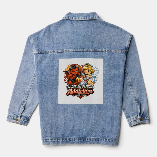 Süßer Teufel und Engel Valentinstag Liebesdesign Jeansjacke (Rückseite)