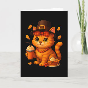 Süßer Thanksgiving-Katz-Herbst-Kürbiskuchen-Latte Karte
