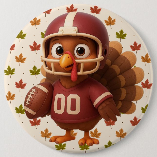 Süßer Thanksgiving-Tag-Fußballtruthahn Button (Vorderseite)