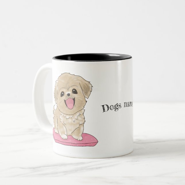 Süßer Tibetan Spaniel Hund mit Namen option  Zweifarbige Tasse (Vorderseite Links)