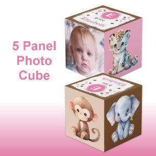 Süßer Tierfoto-Name für das Kinderzimmer rosa brau Würfel