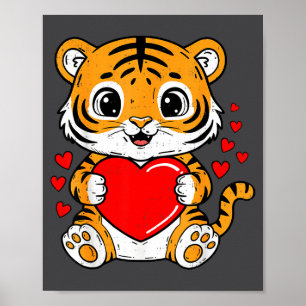 Süßer Tiger hält Herz Kawaii Valentinstag Männer Poster