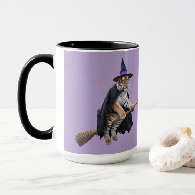 Süßer Tiger & Löwe Hexe Halloween Tasse (Mit Donut)