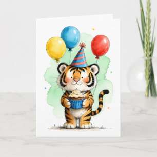 Süßer Tiger mit Cupcake Kinder Geburtstag Karte