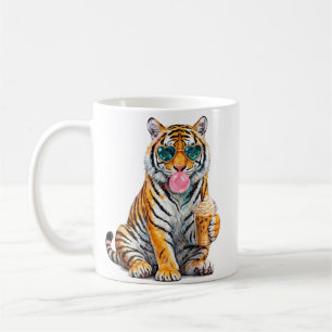 Süßer Tiger mit Eiskaffee und Herz-Sonnenbrille Kaffeetasse