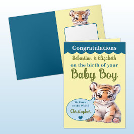 Süßer Tiger Namen blau grün Baby Junge Karte