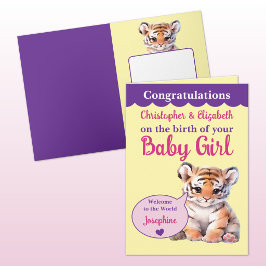 Süßer Tiger Namen rosa lila Baby Mädchen Karte