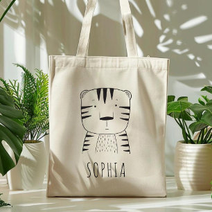 Süßer Tiger Personalisiert Schwarz Weiß Tragetasche