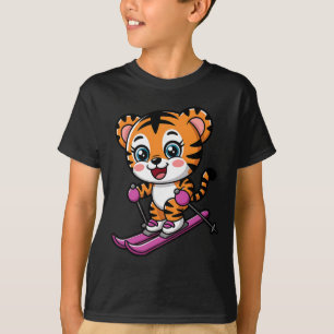 Süßer Tiger Skifahren Winter Schneesport Kinder T-Shirt