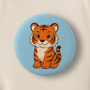 Süßer Tigerjunge auf Blau Button