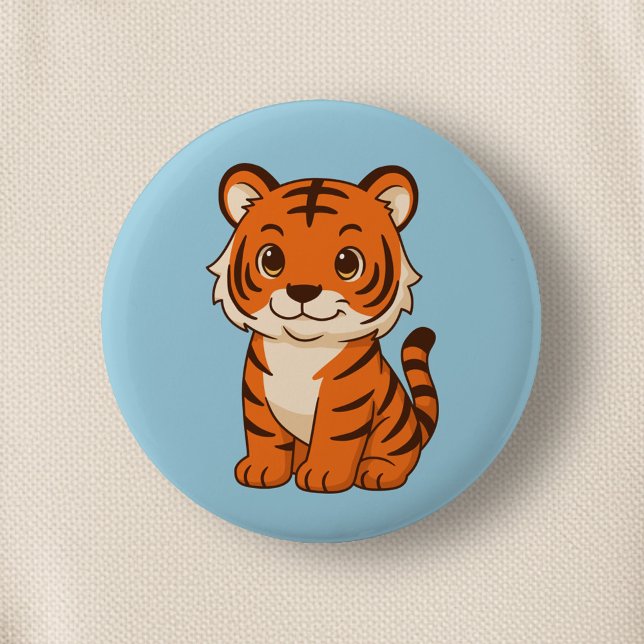 Süßer Tigerjunge auf Blau Button (Von Creator hochgeladen)