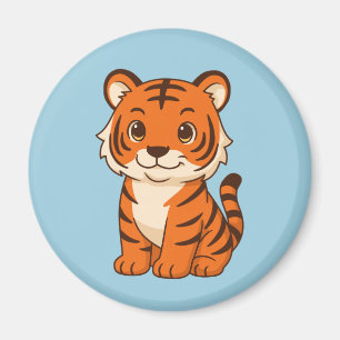 Süßer Tigerjunge auf Blau Magnet