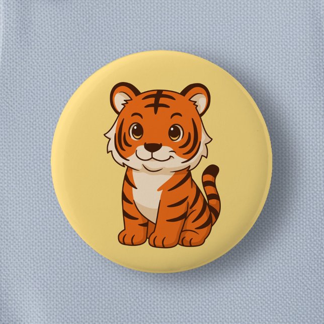 Süßer Tigerjunge auf Gelb Button (Von Creator hochgeladen)